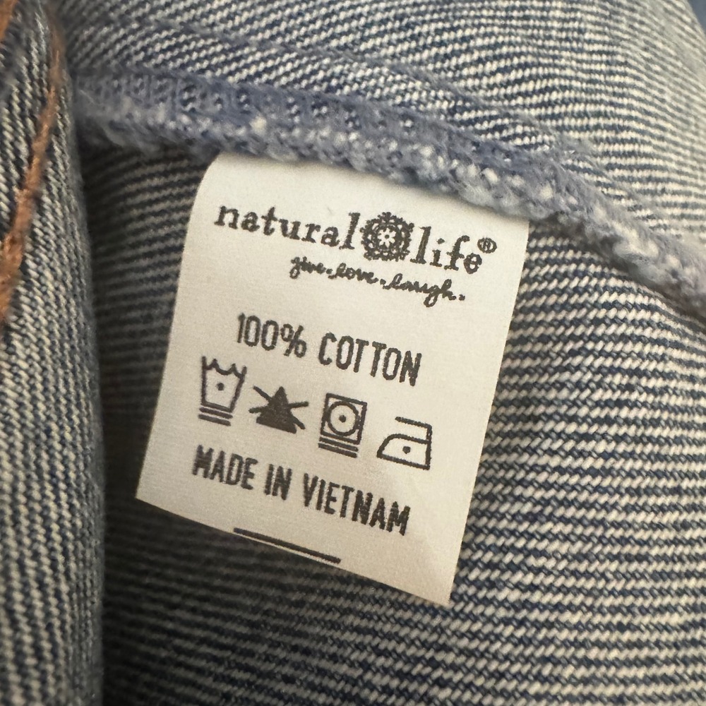 Natural Life Womens Denim Midi Skirt Blue NWT Paneled Frayed Hem size 8 - Picture 9 of 10